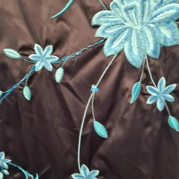 Y2K Jane Norman black satin oriental dress size 10 pencil wiggle vintage floral - Picture 11 of 12